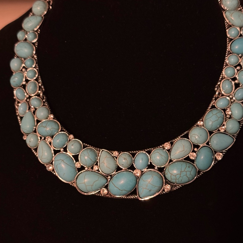 New Lab Created Turquoise Statement Necklace - image 7